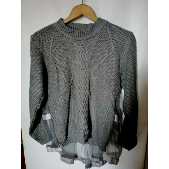 Womens Junior Cable Pull-On Lace Overlay Sweater XL Super soft Wellmade Rare - Picture 2 of 2